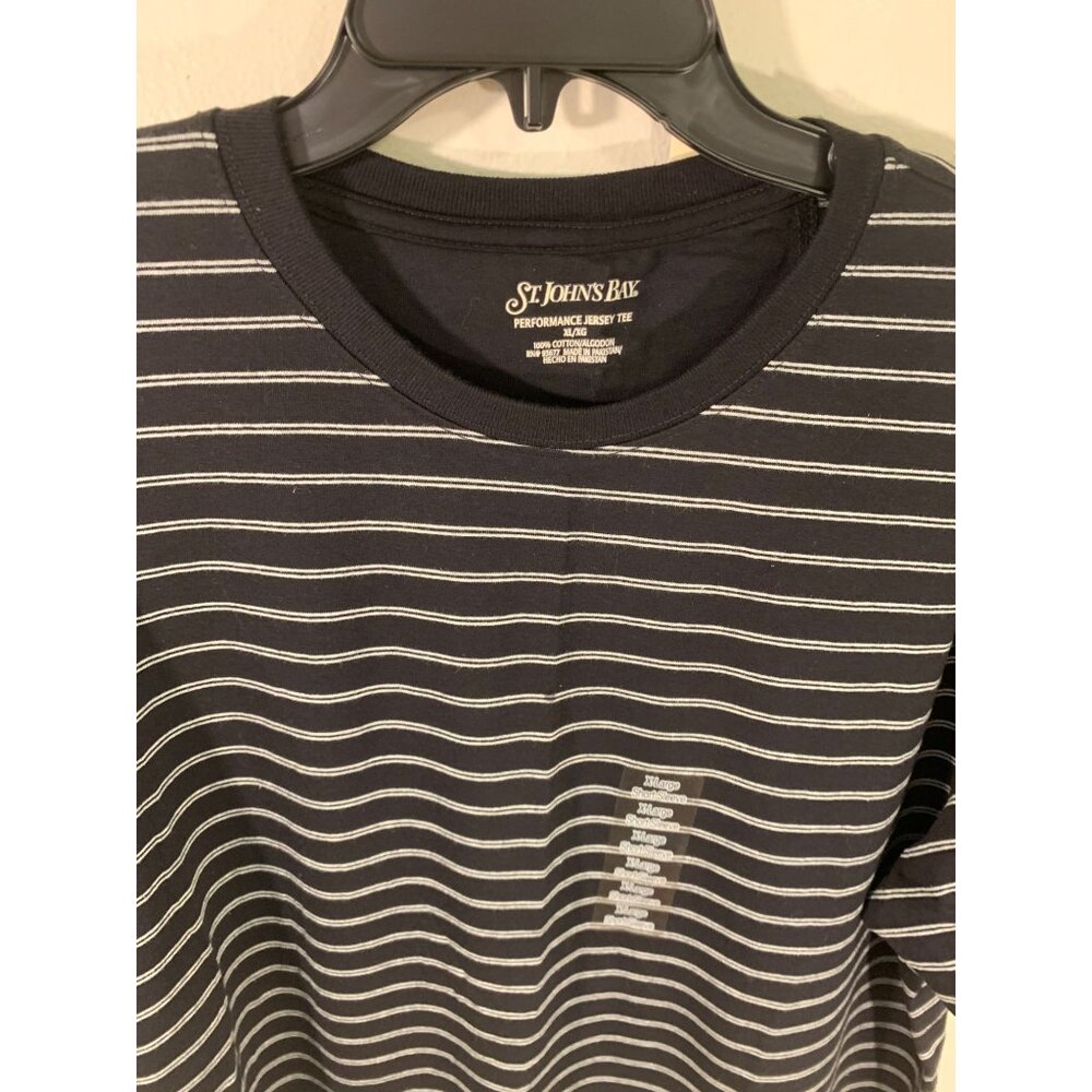 St. Johns Bay Black Stripe Performance Jersey Tee XL 100% Cotton